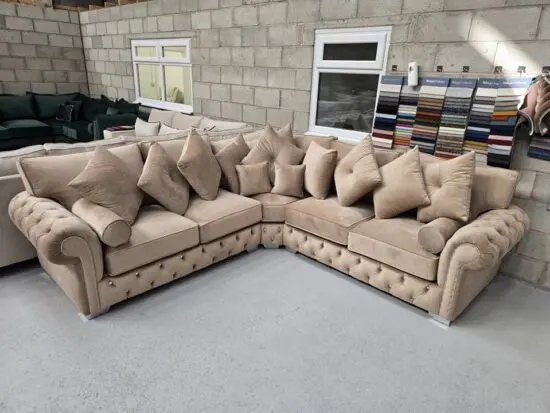 DFS Beige Dual Arm Corner Sofa - Chesterfield Style Sofa Couch
