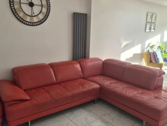 6 seater Rich Orange, Genuine Leather Corner Sofa (Right Hand Side) With Ottoman