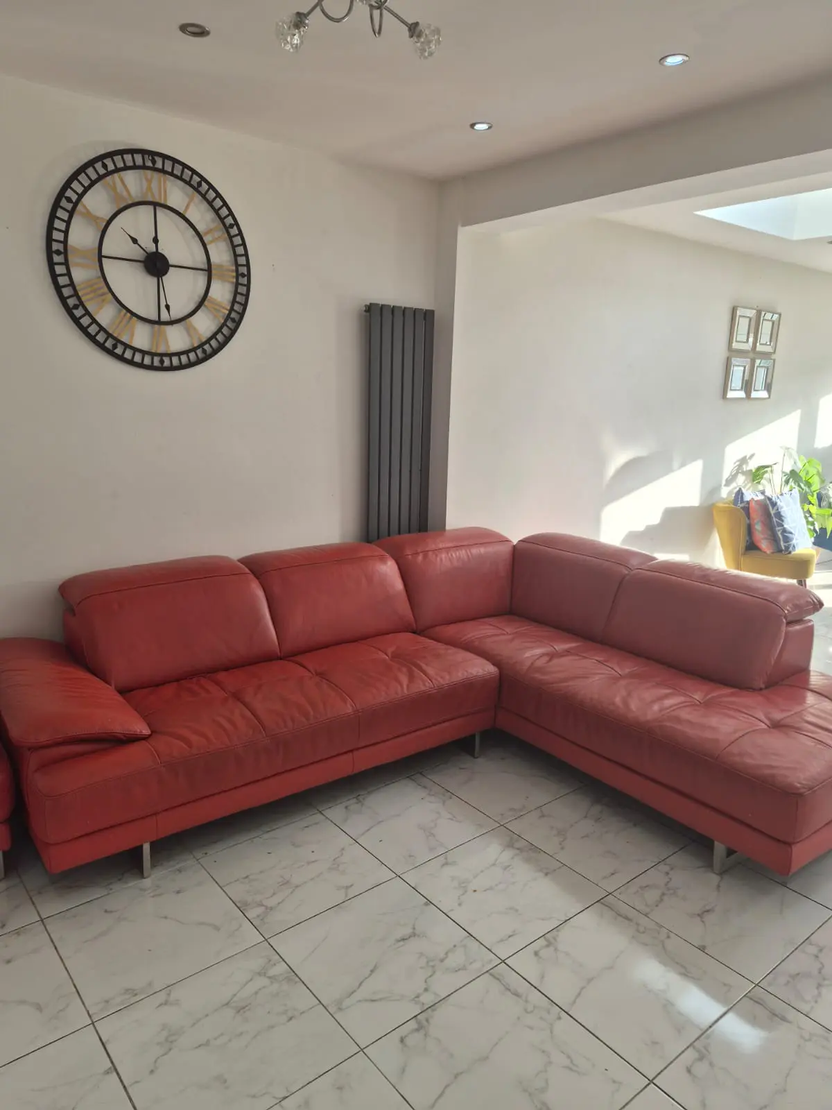6 seater Rich Orange, Genuine Leather Corner Sofa (Right Hand Side) With Ottoman