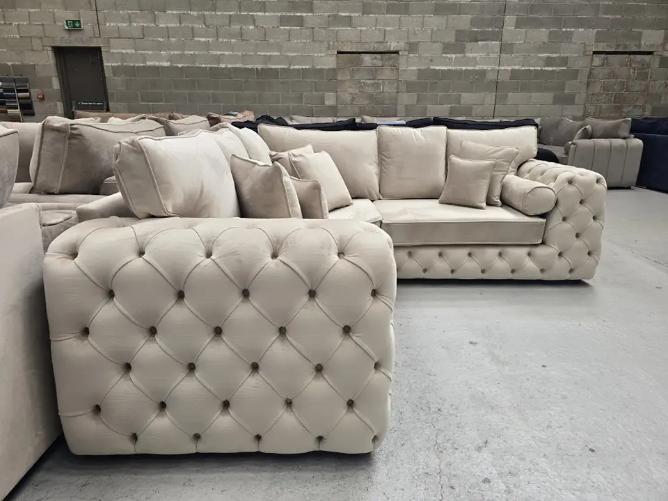 DFS Beige Corner Sofa - Luxurious Chesterfield Design with Premium Comfort