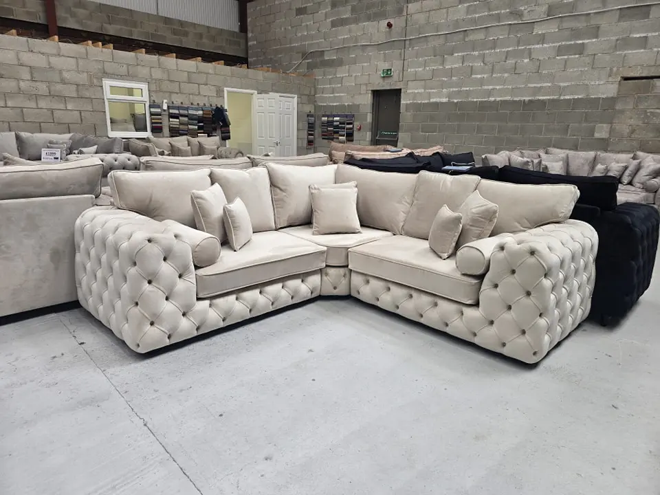 DFS Beige Corner Sofa - Luxurious Chesterfield Design with Premium Comfort