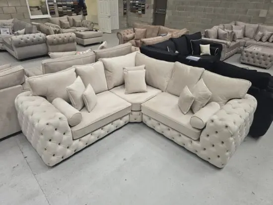 DFS Beige Corner Sofa - Luxurious Chesterfield Design with Premium Comfort