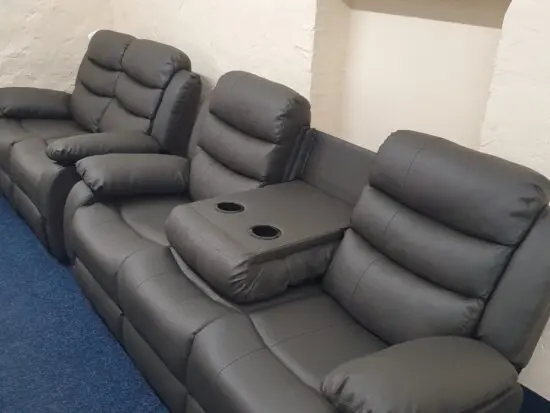 3+2 Bonded Leather Recliner Sofa Set In Dark Grey