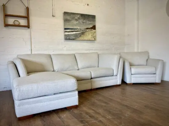 Next Cream L Shaped Corner Sofa With ArmChair For Sale