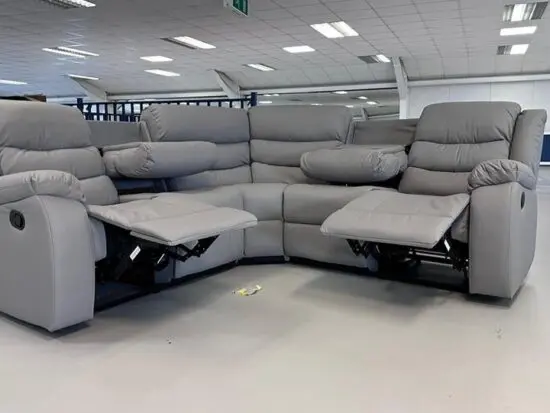 Grey 5 x Seater Leather Recliner Sofa ~in built cup holders