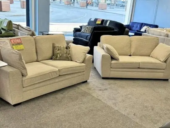2 seater and 3 seater sofa set in cream