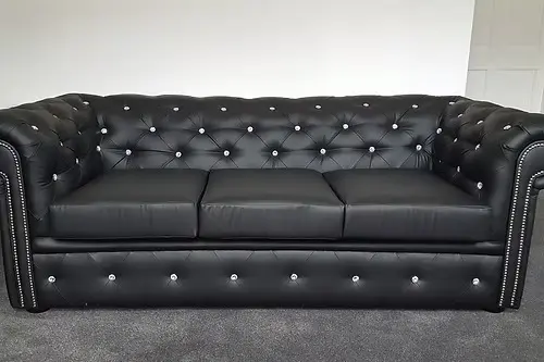 3 Seater & 2 Seater Chesterfield Leather Sofa Set In Black For Sale