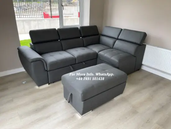 Leather L-Shaped Sofa With Footstool For Sale