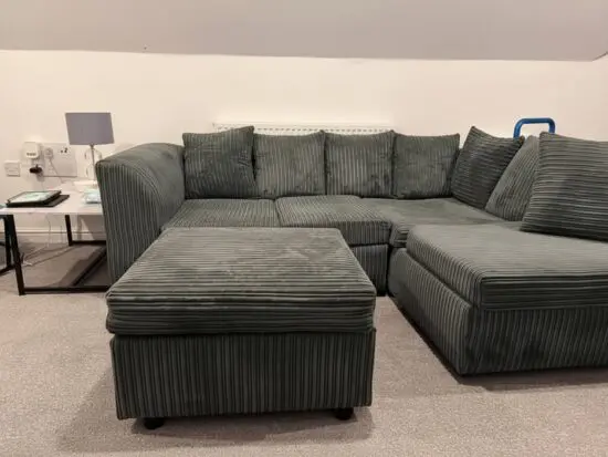 DFS Grey Jumbo Cord Orka Corner Sofa