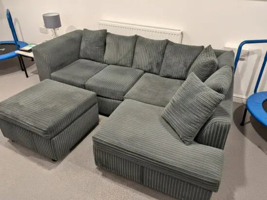DFS Grey Jumbo Cord Orka Corner Sofa