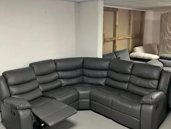 Grey Leather Recliner Corner Sofa