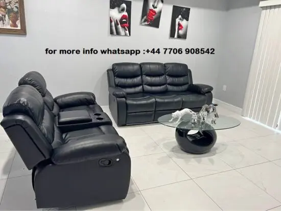 DFS BLACK LEATHER RECLINER 3+2 SEATER SOFA SET