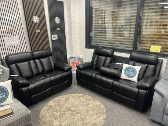 2+3 seater high back Leather Recliner sofa set in black