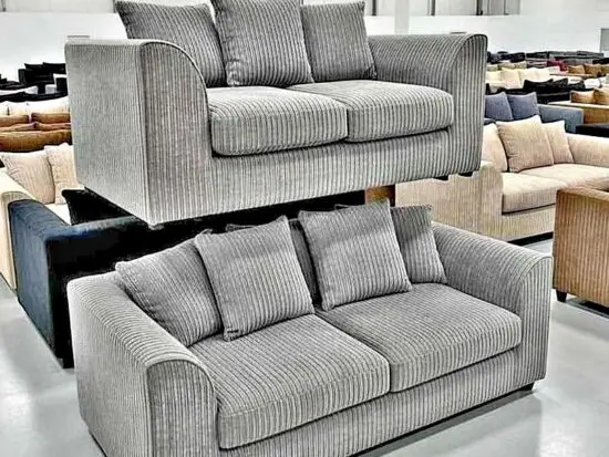 Grey jumbo cord 3 seater and 2 seater sofa