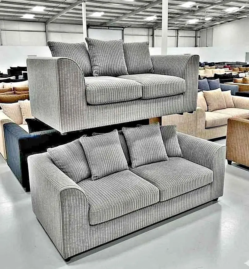 Grey jumbo cord 3 seater and 2 seater sofa
