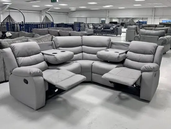 Grey Leather Roma Recliner Corner Sofa With Fitting