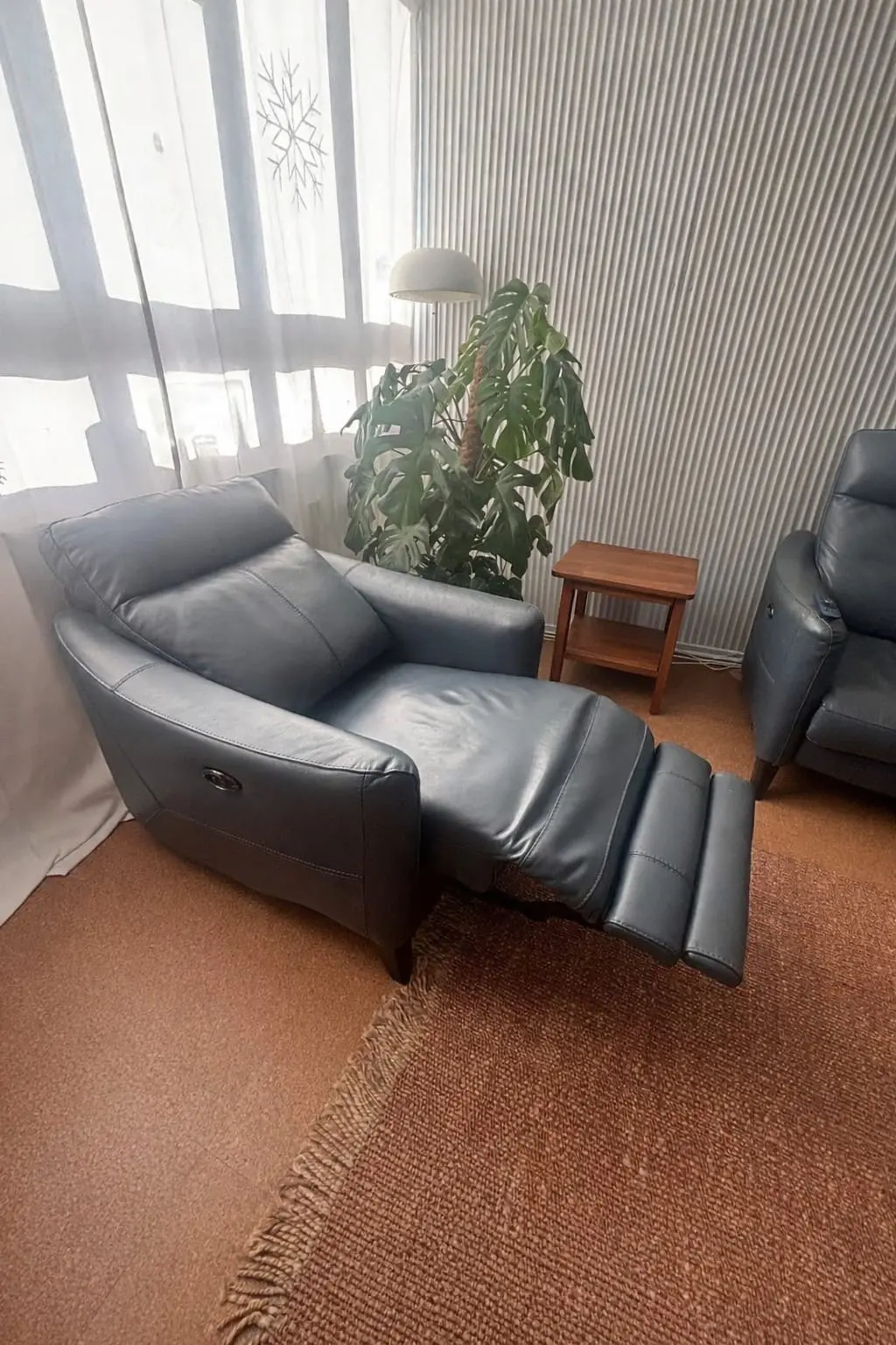 Furniture Village recliner 3 seater sofa and recliner armchair in ocean blue (petit range)