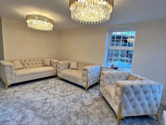 Paris Cream Plush Fabric Sofa Madrid Luxury Delivery Available