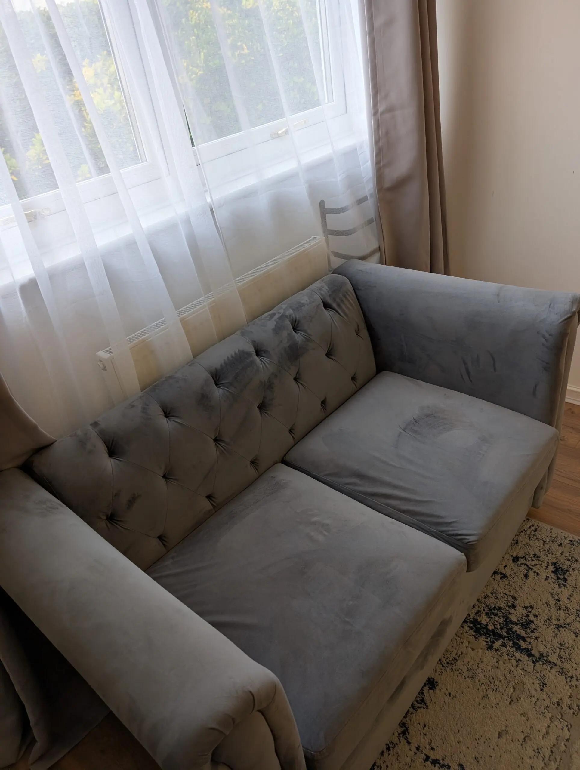 Grey Velvet 5 seater sofa (3 + 2)