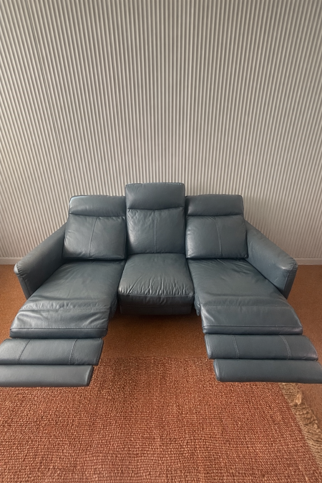 Furniture Village recliner 3 seater sofa and recliner armchair in ocean blue (petit range)