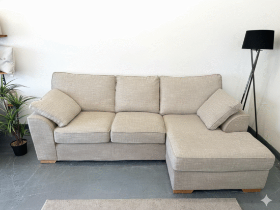 Next Beige L Shape Corner Sofa With High Back Cushions For Sale