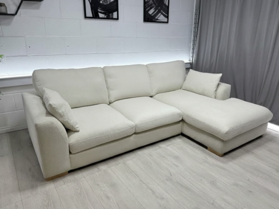 DFS Calix Beige L-Shaped Corner Sofa With Chaise Lounge For Sale