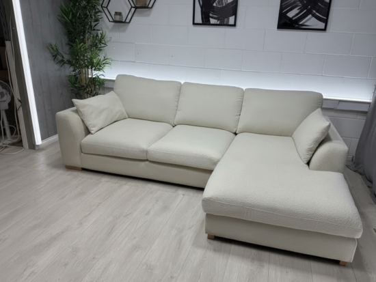 DFS Calix Beige L-Shaped Corner Sofa With Chaise Lounge For Sale