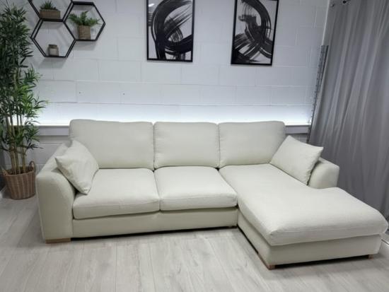DFS Calix Beige L Shape Corner Sofa With Chaise Lounge For Sale