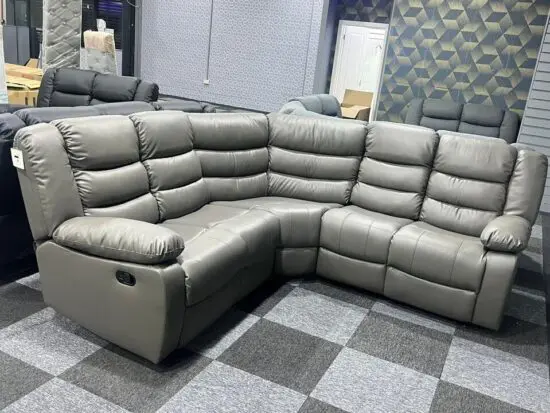 Black / Grey Leather Recliner Corner Sofa For Sale