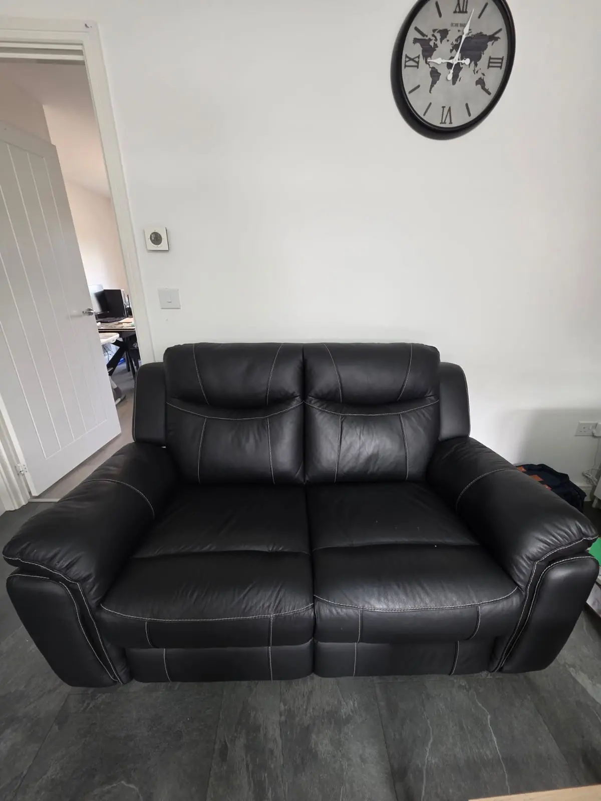 SCS Black Two Seater Leather Sofa