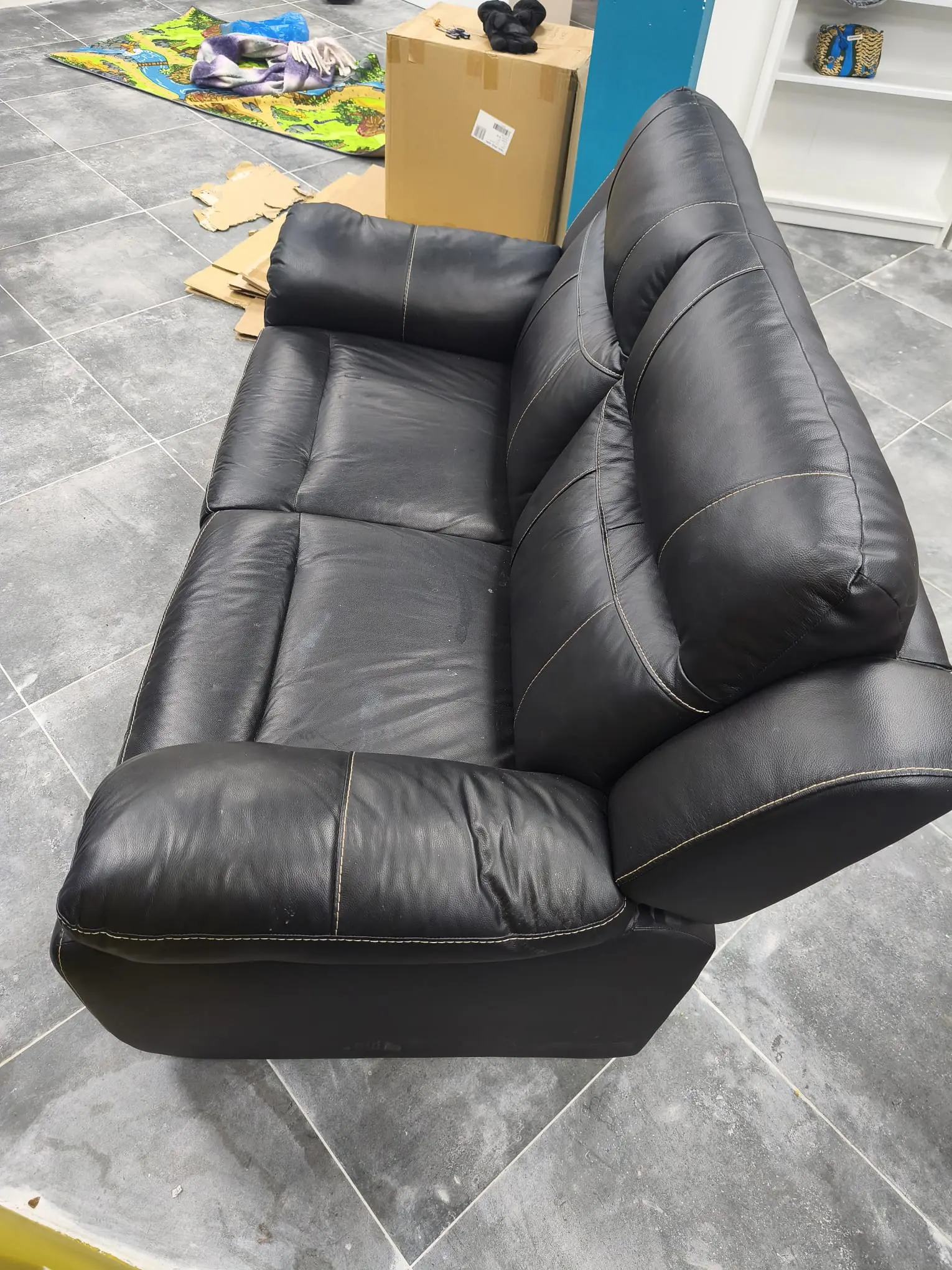 SCS Black Two Seater Leather Sofa