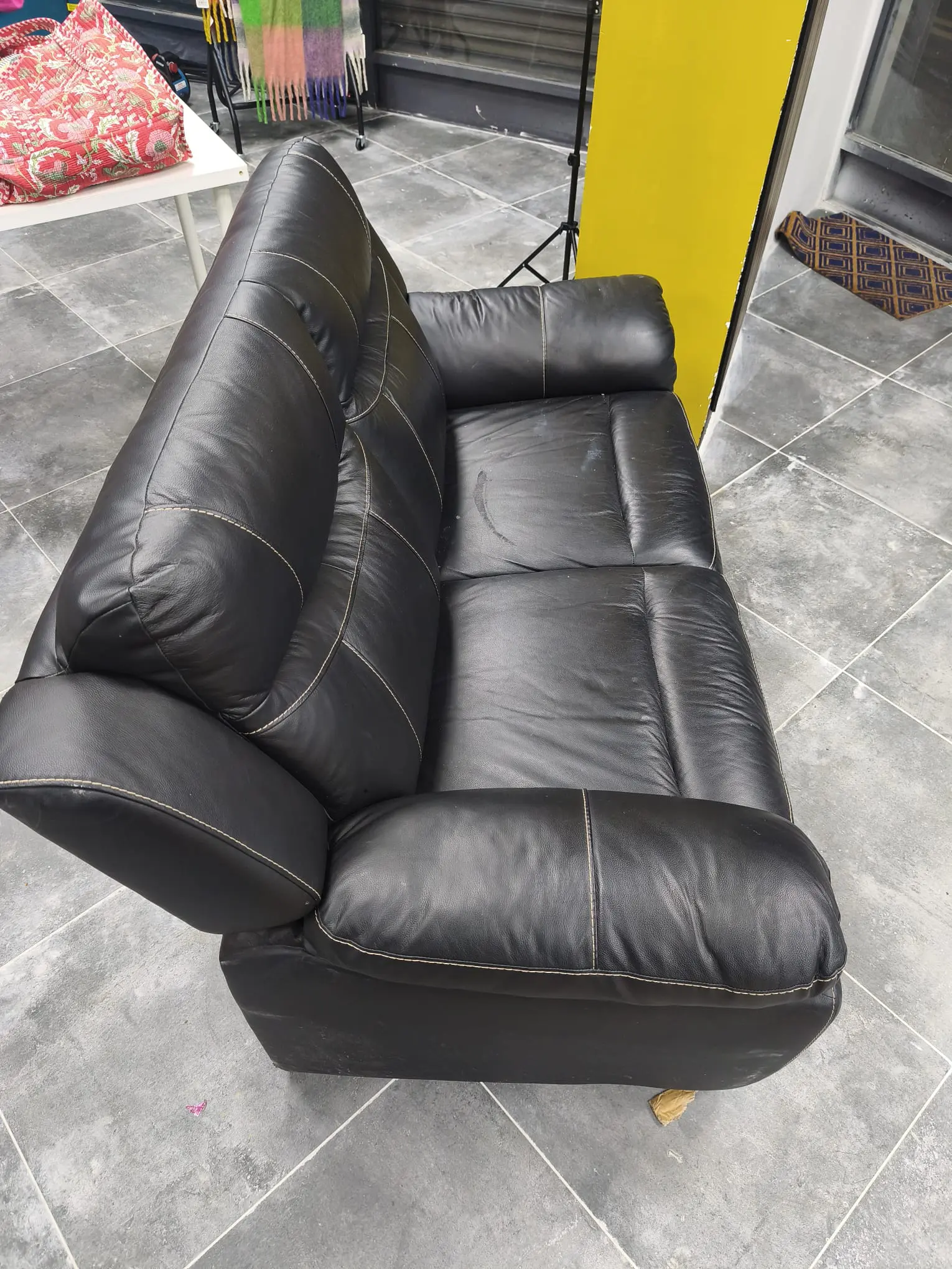 SCS Black Two Seater Leather Sofa