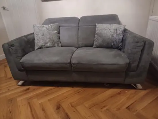 Sofoligy 2 seater sofa with 2 chairs grey suede