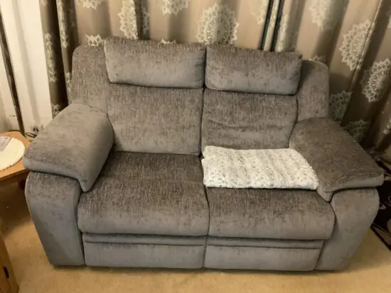 DFS Grey 3 item recliners and a footstool