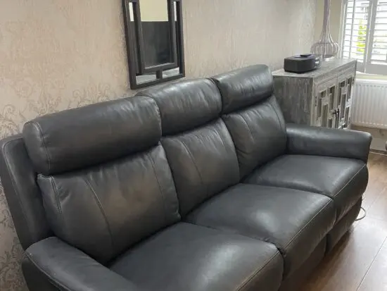 Dark blue 3 seater electric recliner leather sofa