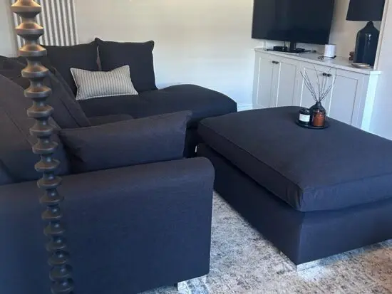 Sofa Club, Dark Blue Chiswick Right Corner Sofa and Footstool.