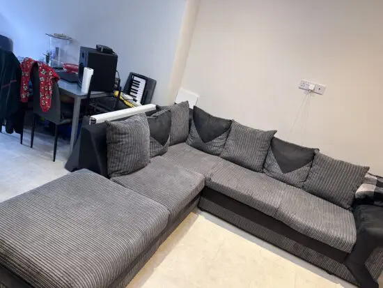 Dino Jumbo Cord Left Hand Facing Corner Sofa Black & Grey