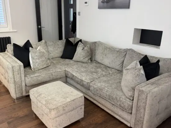 Sofology Grey Midas Sofa and Midas Ottoman Grey Pouffe