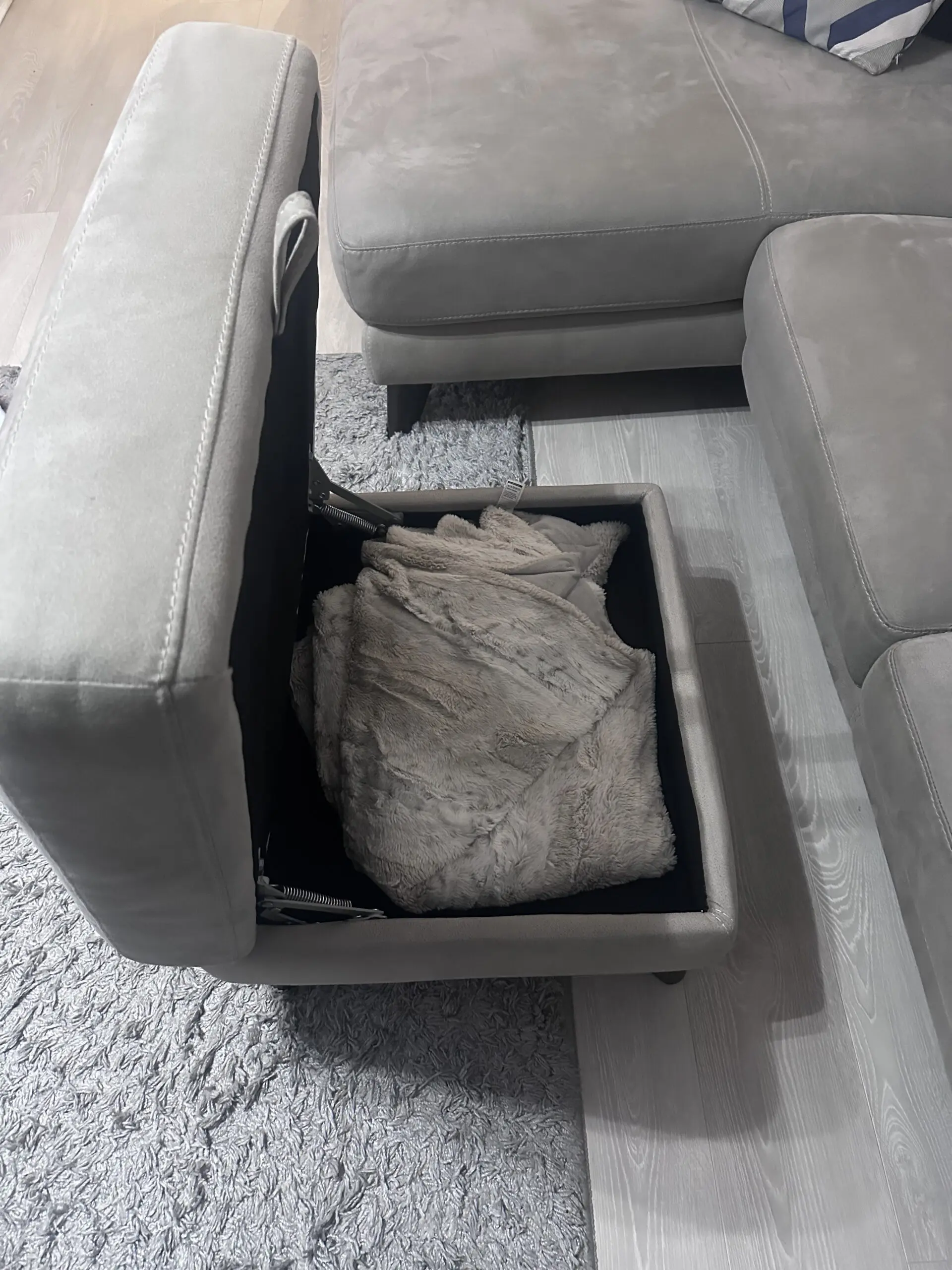 DFS Grey Corner Sofa with a left hand facing chaise