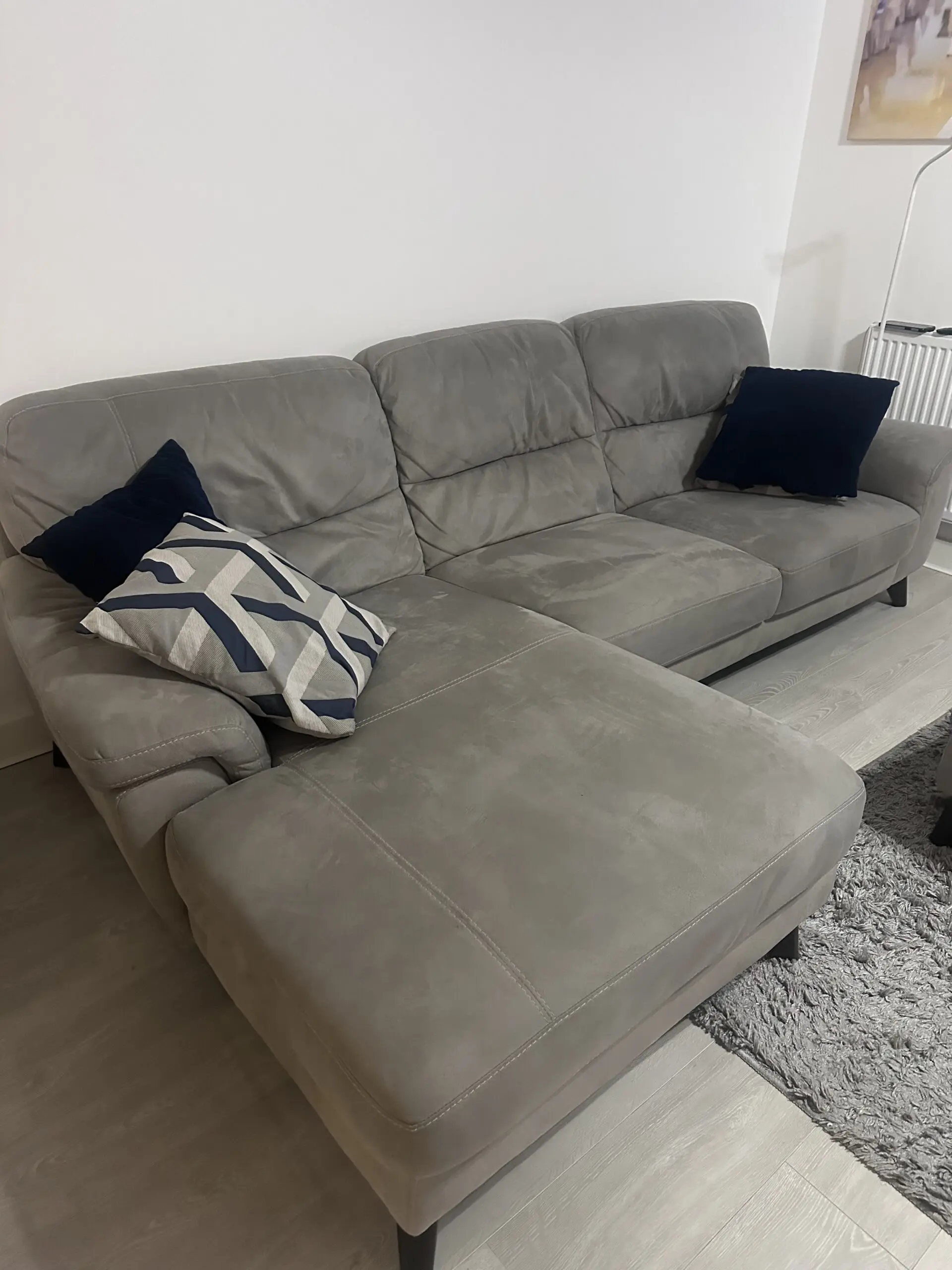 DFS Grey Corner Sofa with a left hand facing chaise