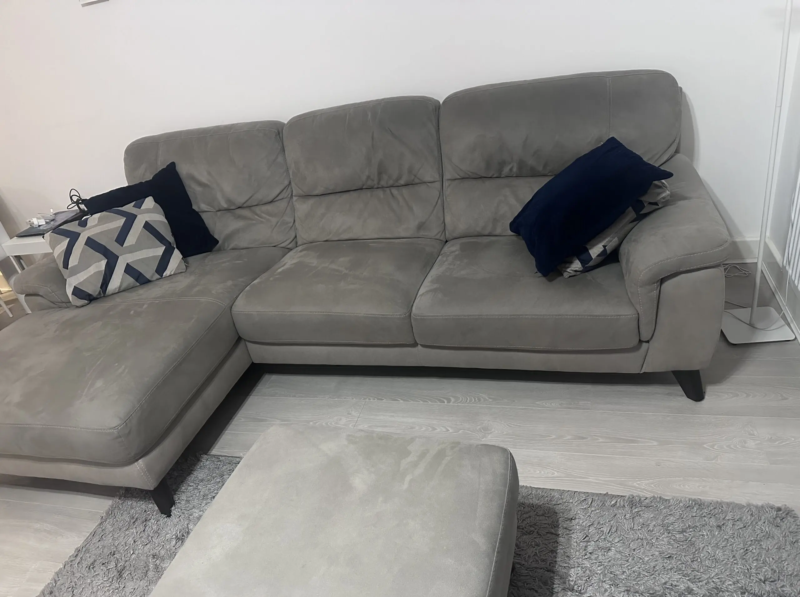 DFS Grey Corner Sofa with a left hand facing chaise