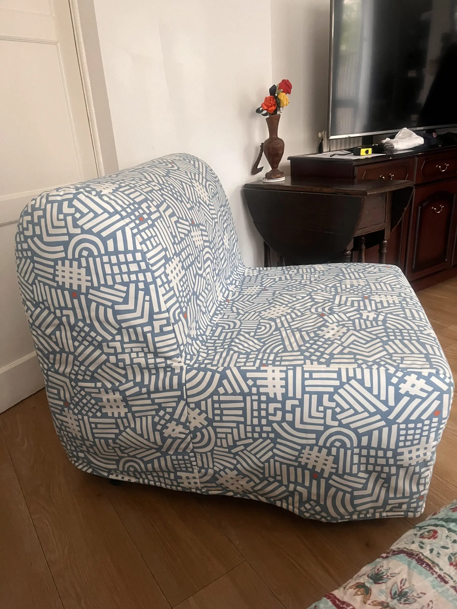 Blue-white IKEA chair bed