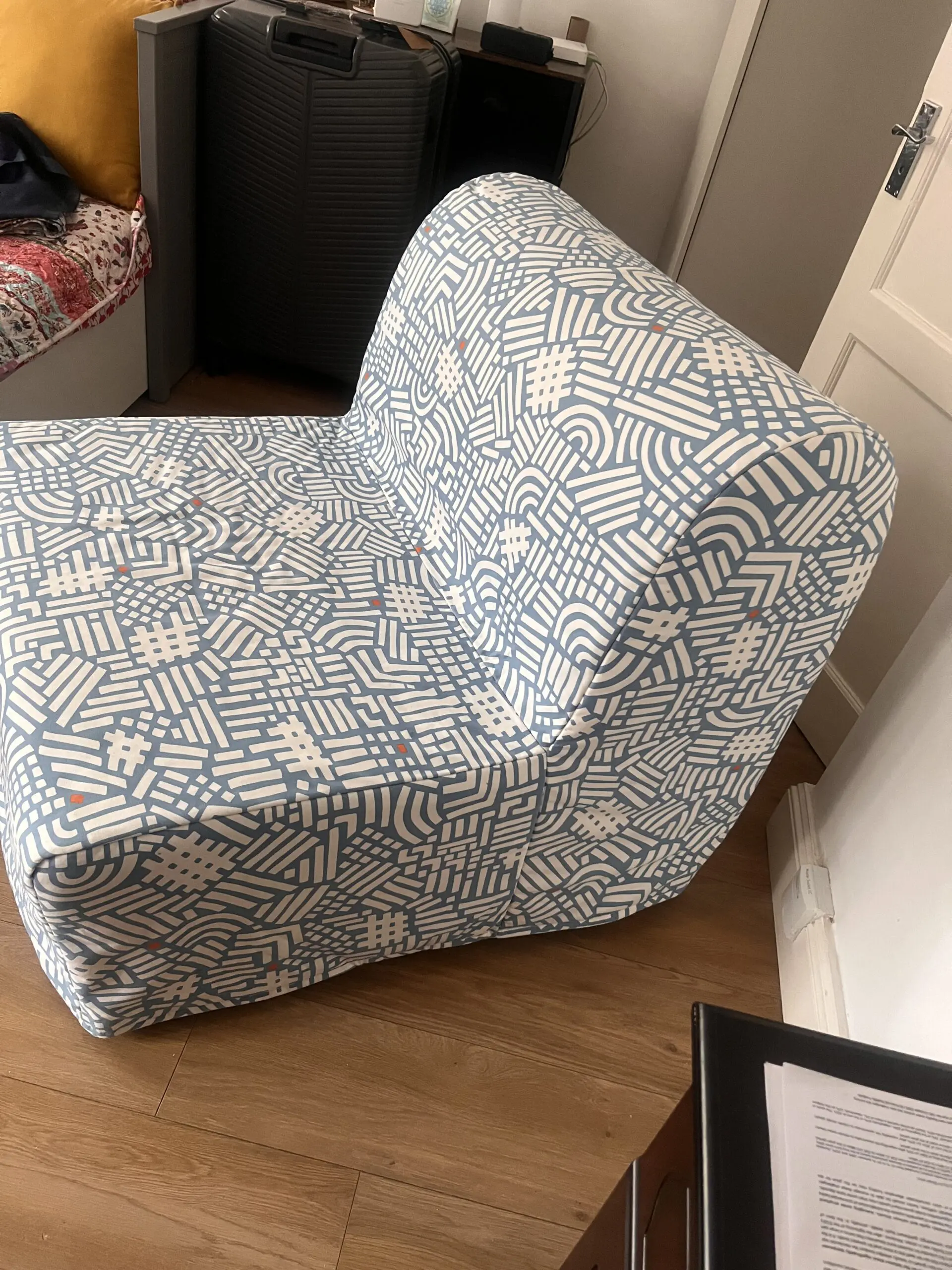 Blue-white IKEA chair bed