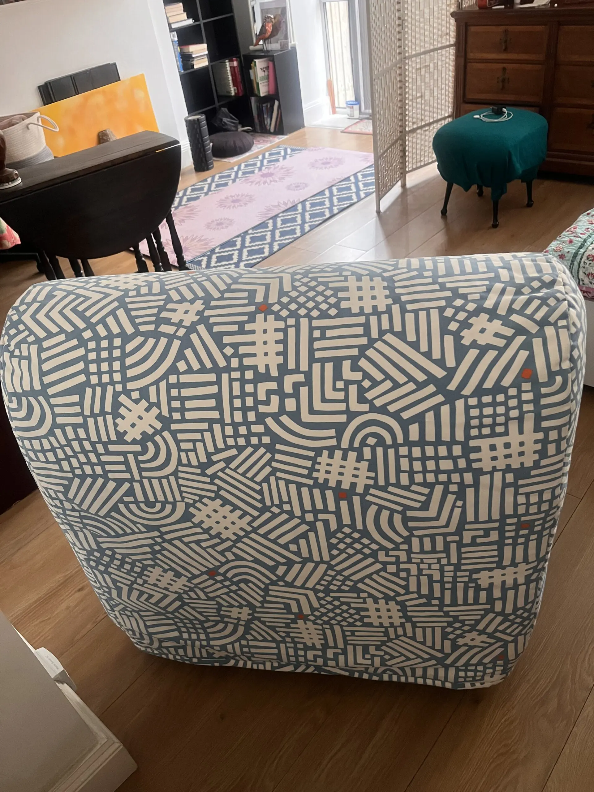 Blue-white IKEA chair bed