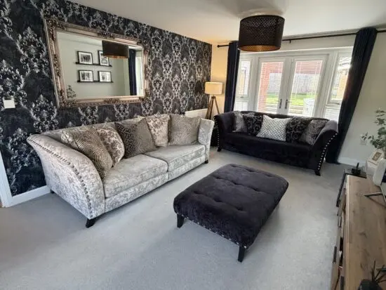 Navy blue and silver sofa set