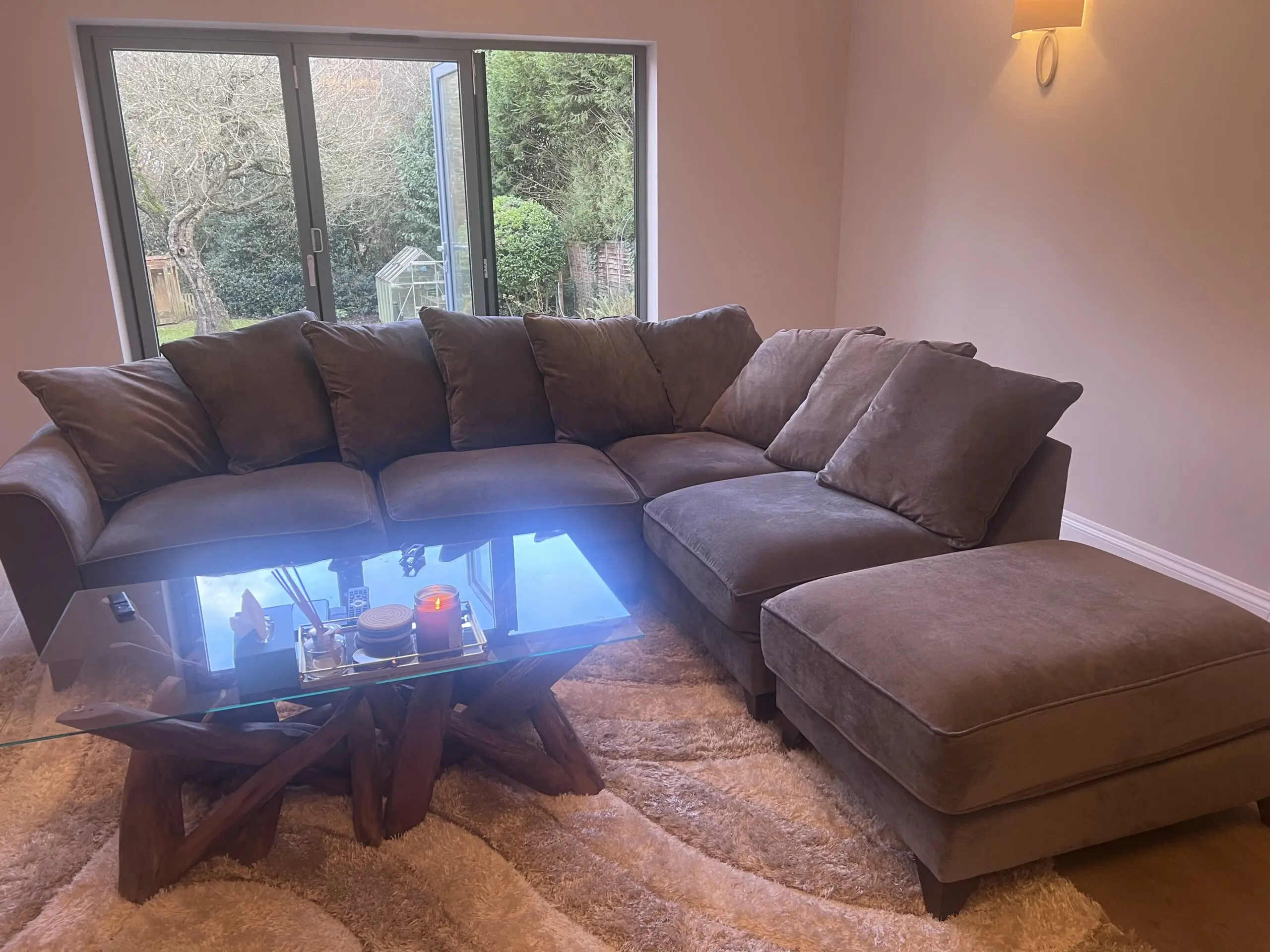 Large Luxury Corner Sofa + Footstool – Nearly New – Excellent Condition