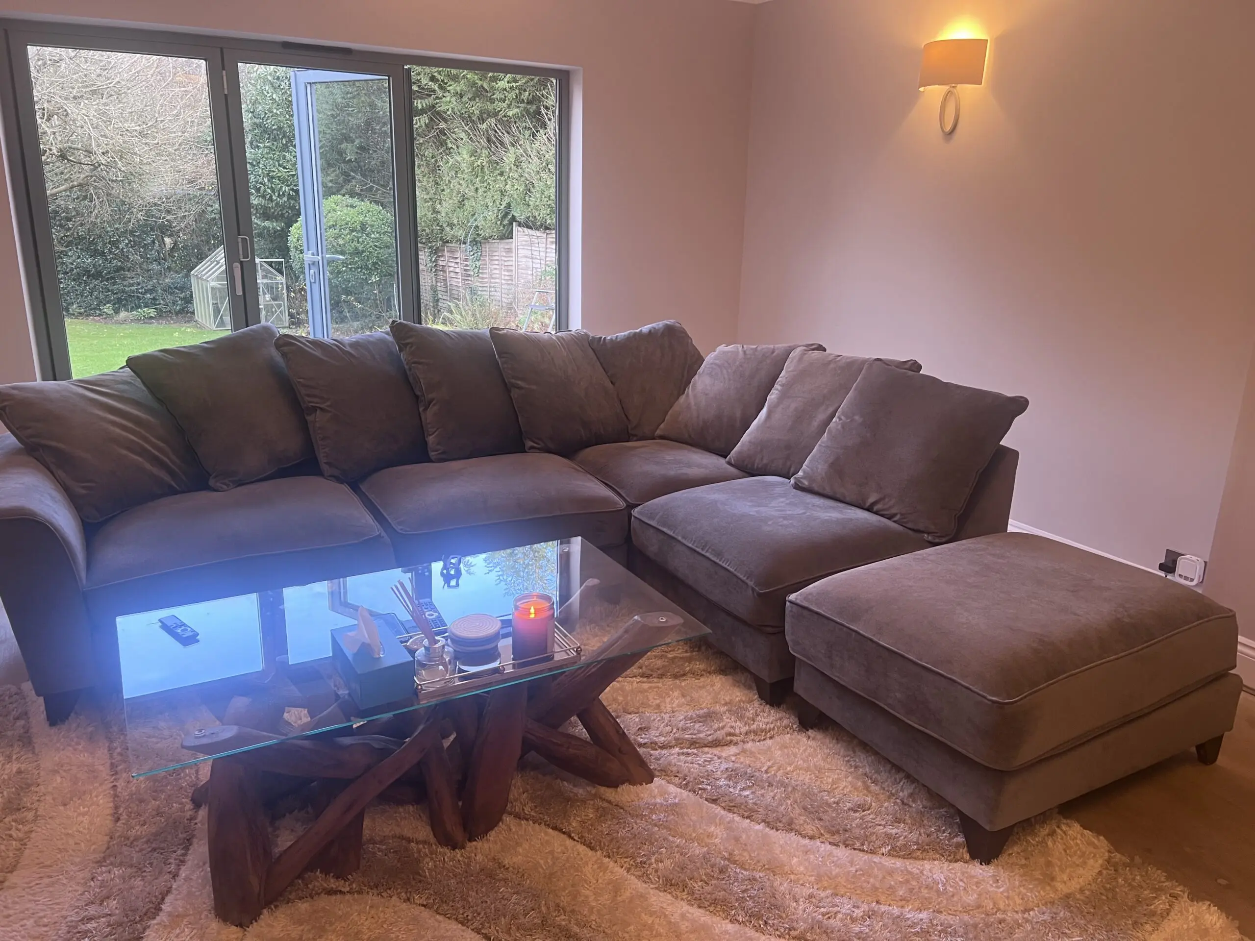 Large Luxury Corner Sofa + Footstool – Nearly New – Excellent Condition