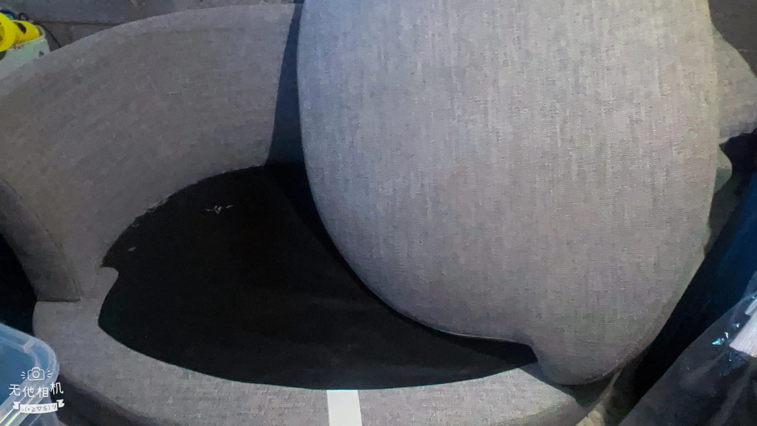 Grey DFS bay window -style sofa with thro pillows