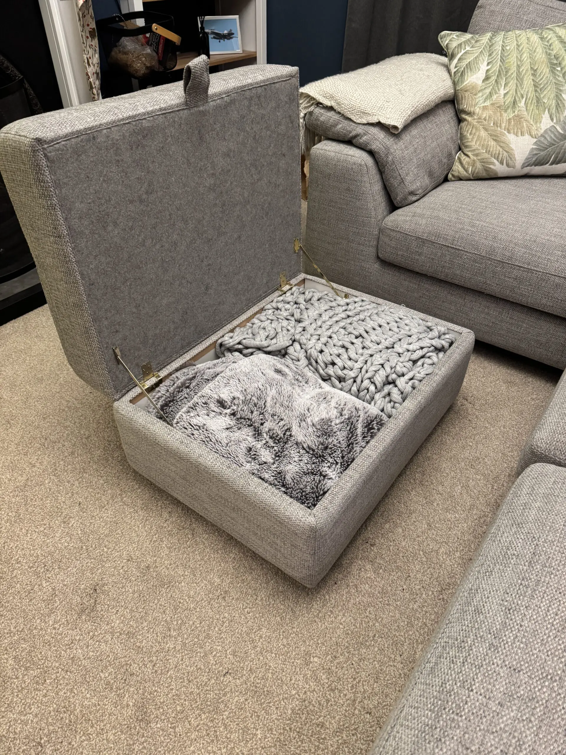 DFS Grey Euphoria Sofa with matching storage ottoman