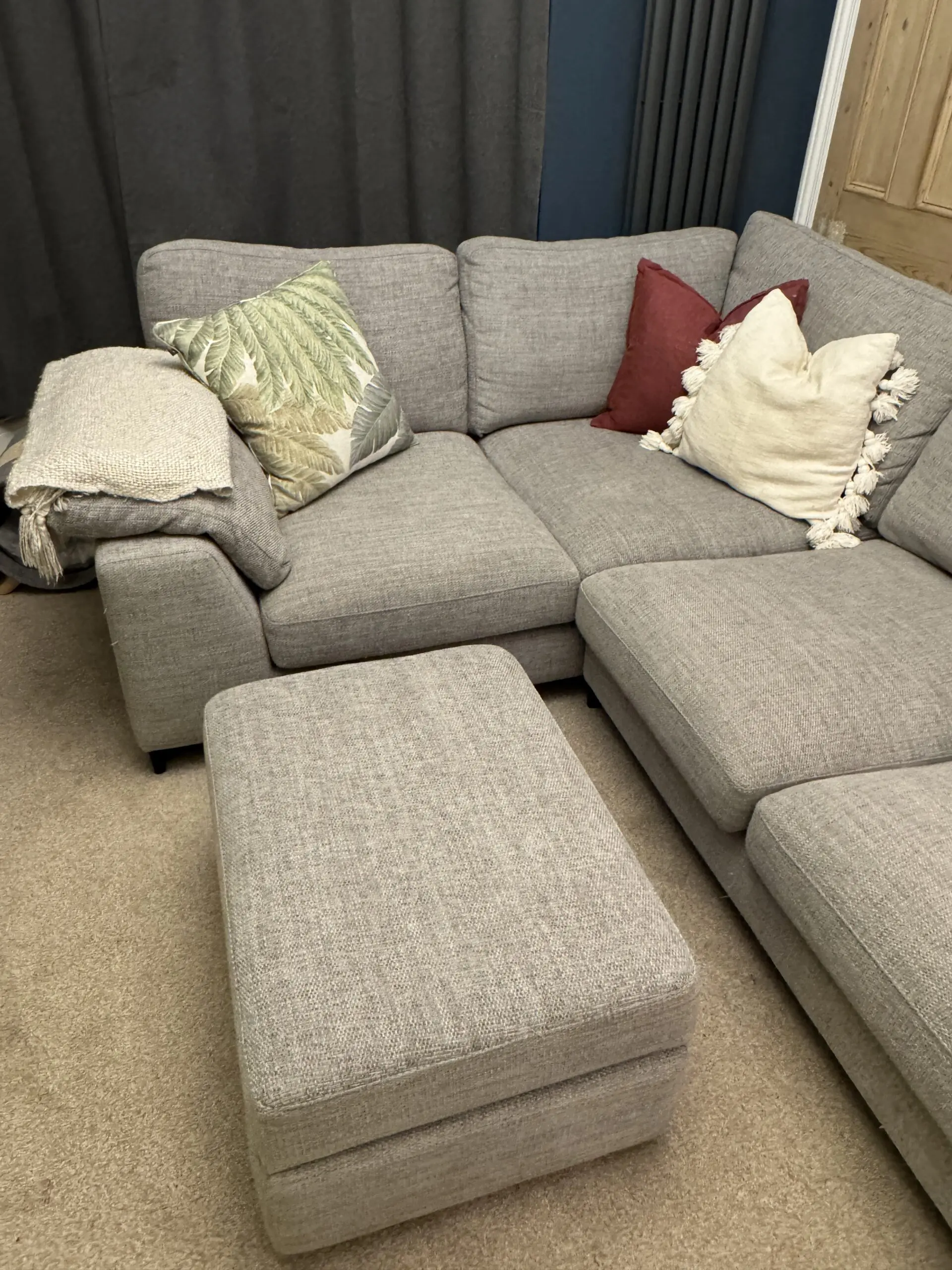DFS Grey Euphoria Sofa with matching storage ottoman